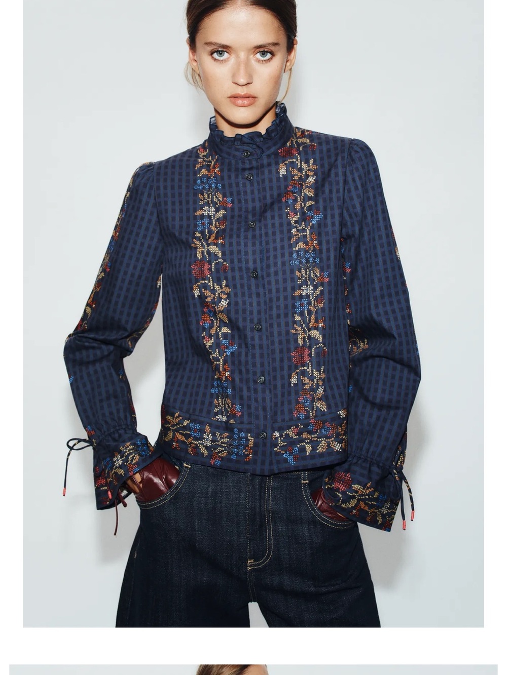 Zara RUFFLE PRINT BLOUSE